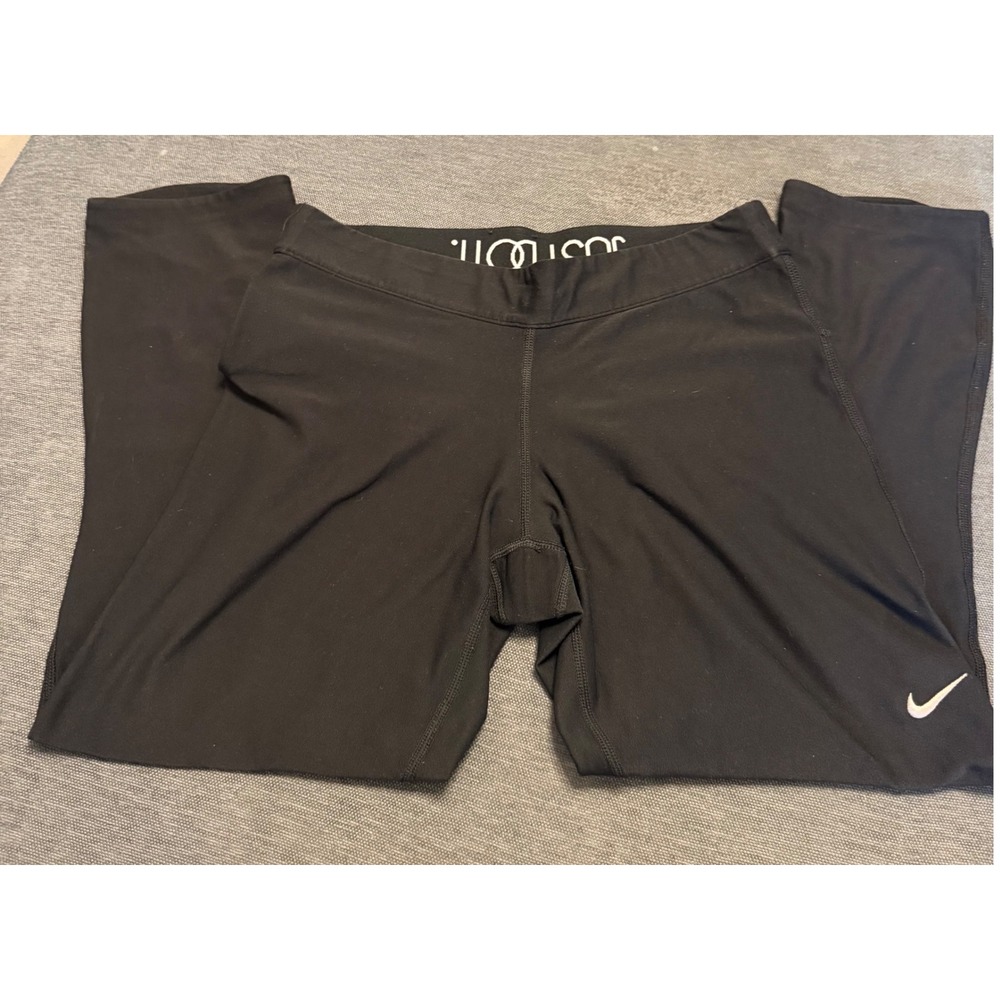 Nike Womens Dri-FIT Leggings Black Just Do It Waistband Zipper Pocket‎ Size M
